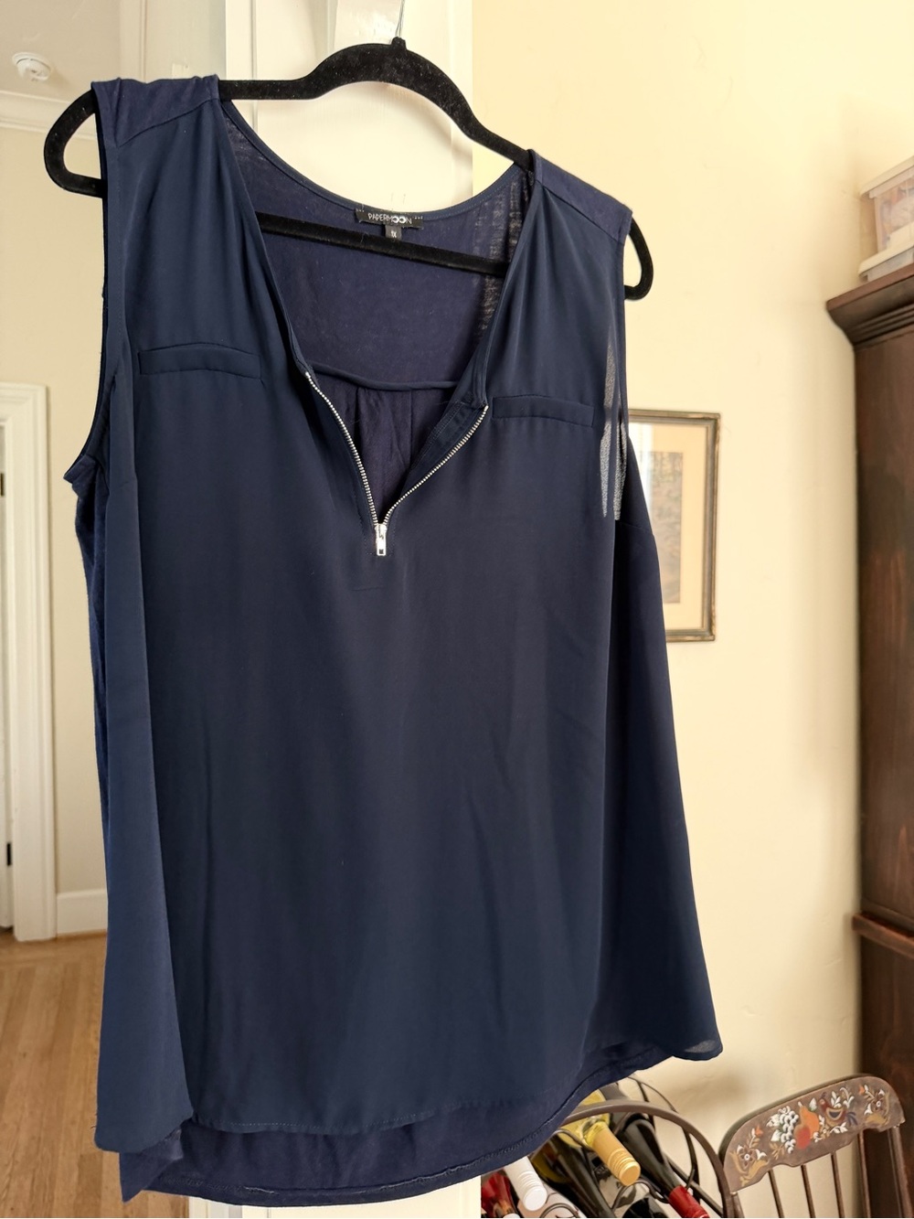 Papermoon Navy Zip-Front Cold-Shoulder Tank Top
